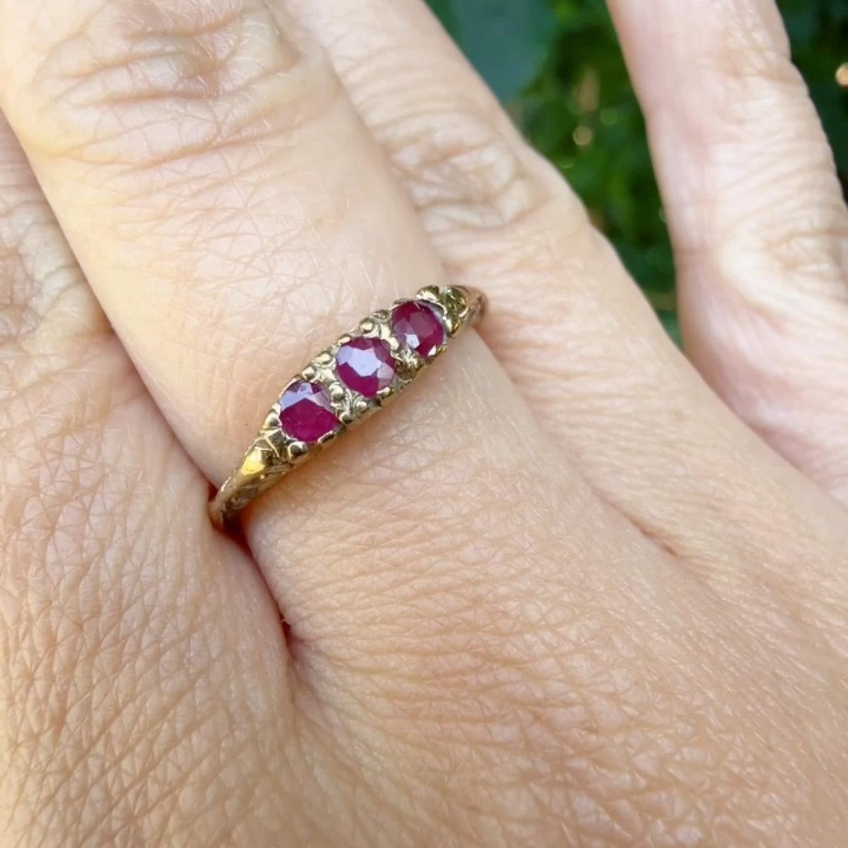 Vintage Birmingham 9ct Yellow Gold Pink Ruby Ring Size M 1/2