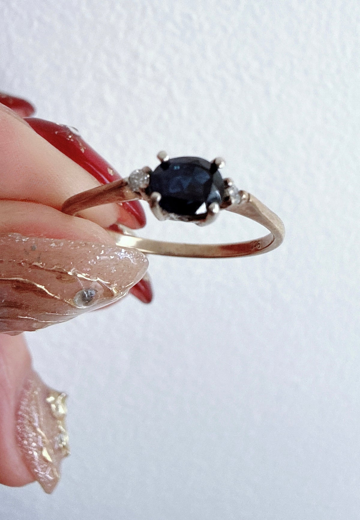 Vintage 1960s 9ct Gold Sapphire Diamond Ring Size N